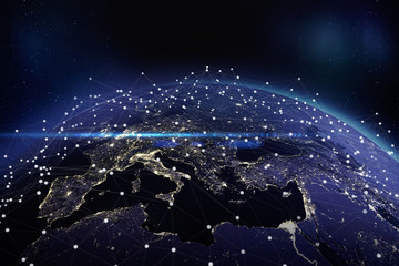 European communication network. 3D rendering - Elements of this image furnished by NASA © brand.punkt