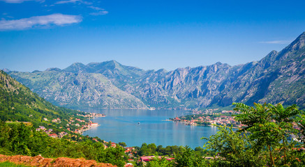 Panoramic view on Kotor bay and old town Kotor, Montenegro.