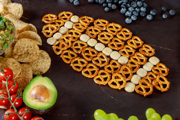 Super Bowl day party snacks for watching a football game.