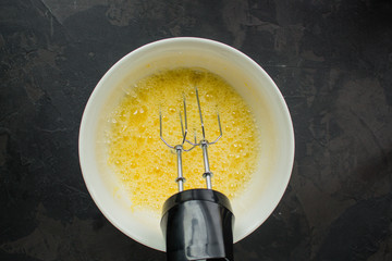 raw dough and apples (eggs, flour and other ingredients apples - Charlotte). food background. copy...