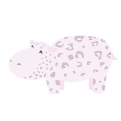 A small pink hippopotamus with a leopard pattern on the skin. Cute character in a single face.