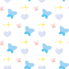 Delicate pattern with butterflies and hearts. Patterns for registration of children's clothing, wrapping paper and cards as a gift