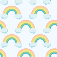Cute rainbow pattern. Rainbow escaping from two clouds