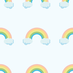 Cute rainbow pattern. Rainbow escaping from two clouds