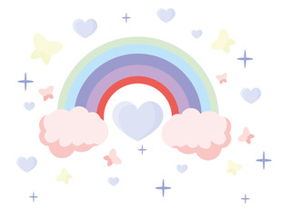 Love heart on the background of a fabulous rainbow. A rainbow escaping from two clouds rounds sensual heart