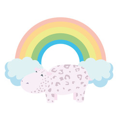 Leopard hippo on the background of a joyful rainbow