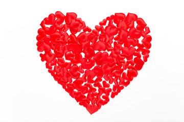 Plakat Valentines day background red hearts on white wooden background.