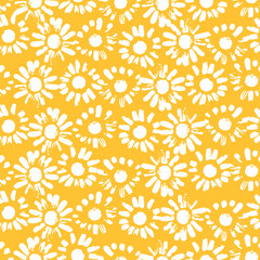 Abstract floral seamless pattern with chamomile. Trendy hand drawn textures