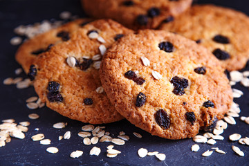 oatmeal cookies closeup on wooden background