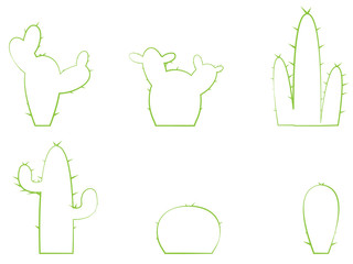 Set of silhouettes of a cactus on a white background