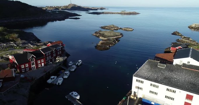 Beautiful footage of lofoten islands. Docked fishing boats.