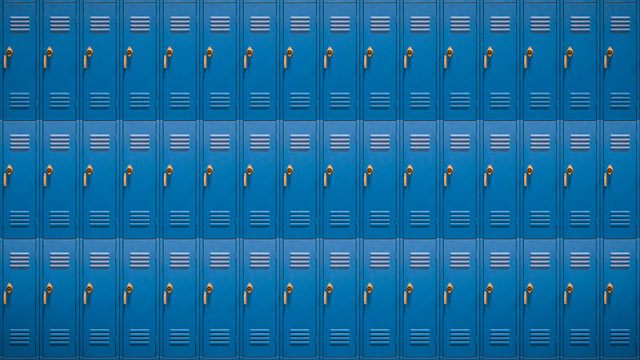 Widescreen Row of Blue High School Lockers for Video
