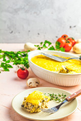 Gratin, julienne or casserole in bechamel sauce