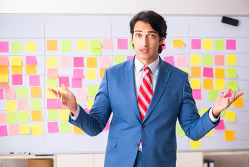 Young handsome employee with many conflicting priorities 