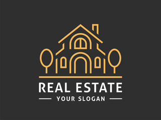 Logo template of the house. Can be used for real estate, or for a hotel. Vector format, available for editing.