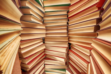 Naklejka premium Large books pile wide angle view