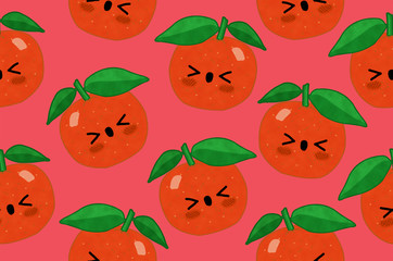 Kawaii fruits seamless pattern mandarin 2