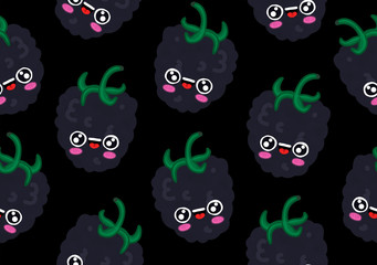 Kawaii berries seamless pattern blackberry