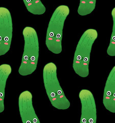 Kawaii vegetables seamless pattern cucumber 2