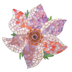 Mosaic flower. Decoration on wall. Handmade flower. Mosaic tile flower