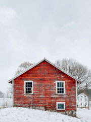 Red barn on a farm in the snow, York County, Pennsylvania