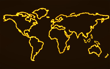 Fototapeta na wymiar Abstract world map with glowing contour. Vector