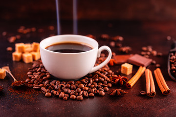 The invigorating morning coffee with sweets. It can be used as a background