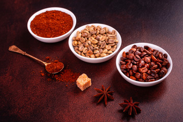 The invigorating morning coffee with sweets. It can be used as a background