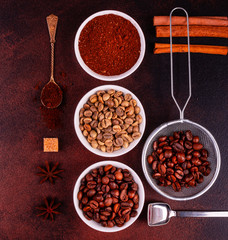 The invigorating morning coffee with sweets. It can be used as a background