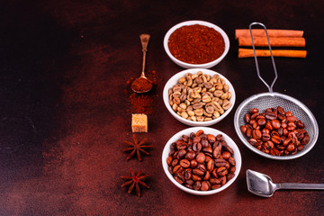 The invigorating morning coffee with sweets. It can be used as a background