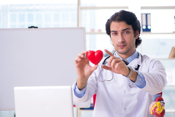 Young handsome doctor cardiologist in front of whiteboard