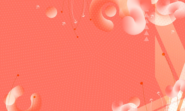 Abstract volumetric elements on coral color background banner pattern trendy style futuristic image