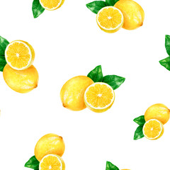 Watercolor hand drawn lemon fruit seamless pattern.