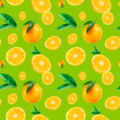 Watercolor hand drawn orange fruit seamless pattern.