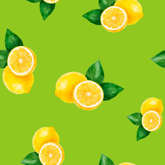 Watercolor hand drawn lemon fruit seamless pattern.