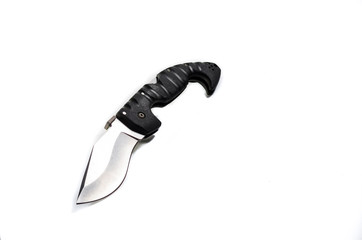 Knife with a black shaped handle. Relief knife handle.