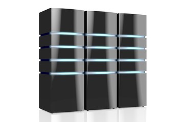 3D modern black servers with LED lights - great for topics like datacenter/ hosting/ storage etc.