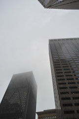 Foggy Buildings after winter storm in Boston, USA on December 11, 2016.