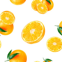 Fototapeta na wymiar Watercolor hand drawn orange fruit seamless pattern.