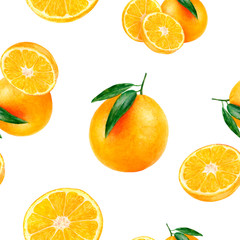 Watercolor hand drawn orange fruit seamless pattern.