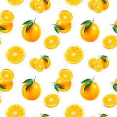 Watercolor hand drawn orange fruit seamless pattern.