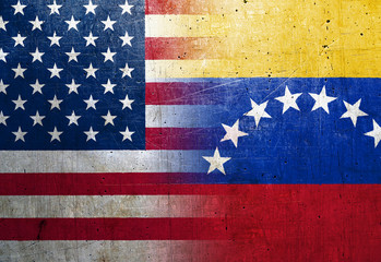 China and United States flags on the grunge metal background