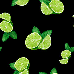Watercolor hand drawn lime fruit seamless pattern.