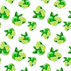 Watercolor hand drawn lime fruit seamless pattern.