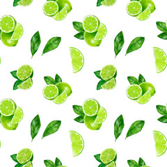Watercolor hand drawn lime fruit seamless pattern.