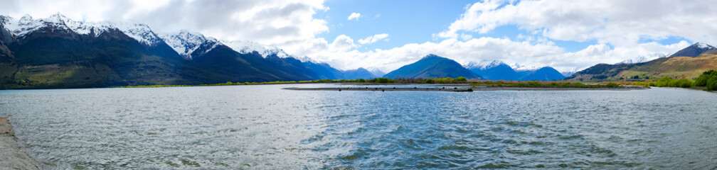 Panoramic view over Lake Wakatipu, from Glenorchy, South Island, New Zealand