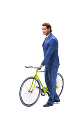 Fototapeta na wymiar Young businessman using bike to commute to the office