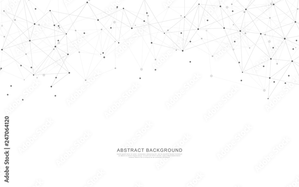 Poster geometric abstract background with connected dots and lines. global network concept and communicatio
