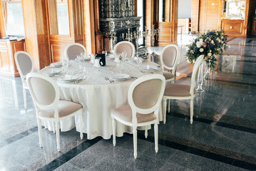 Table set for wedding or another catered event dinner