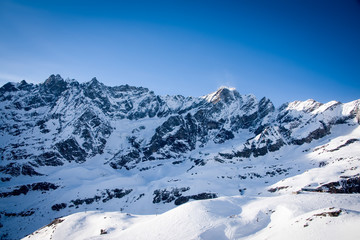 Fototapeta na wymiar Southern slope of the Matterhorn peak , Breuil-Cervinia. Italy